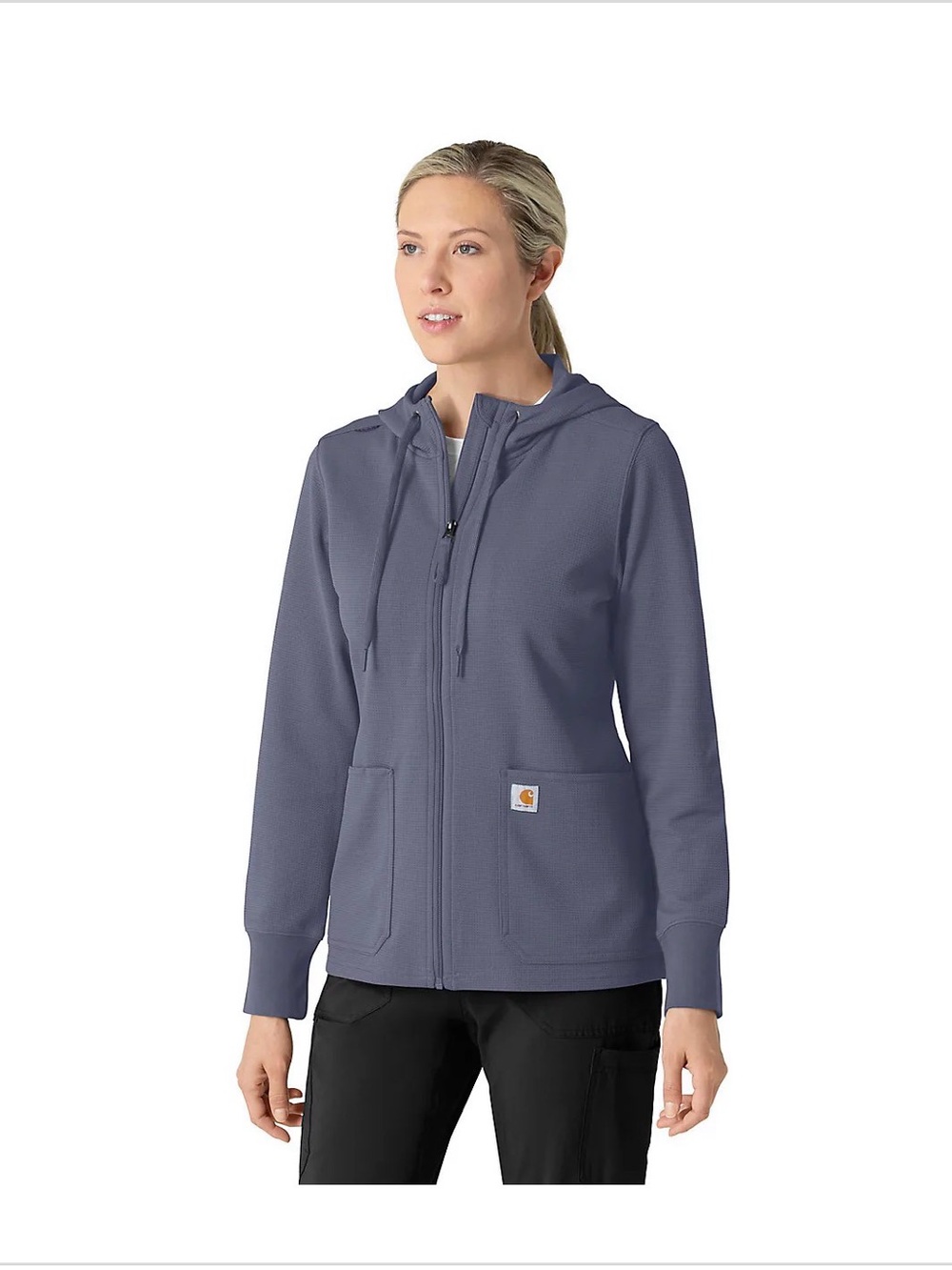 Carhartt Women's waffle Hooded Zip-Front Jacket in Storm Blue